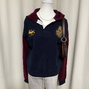 POLO RALPH Rauren Navy and Burgundy Rugby half zip Hoodie